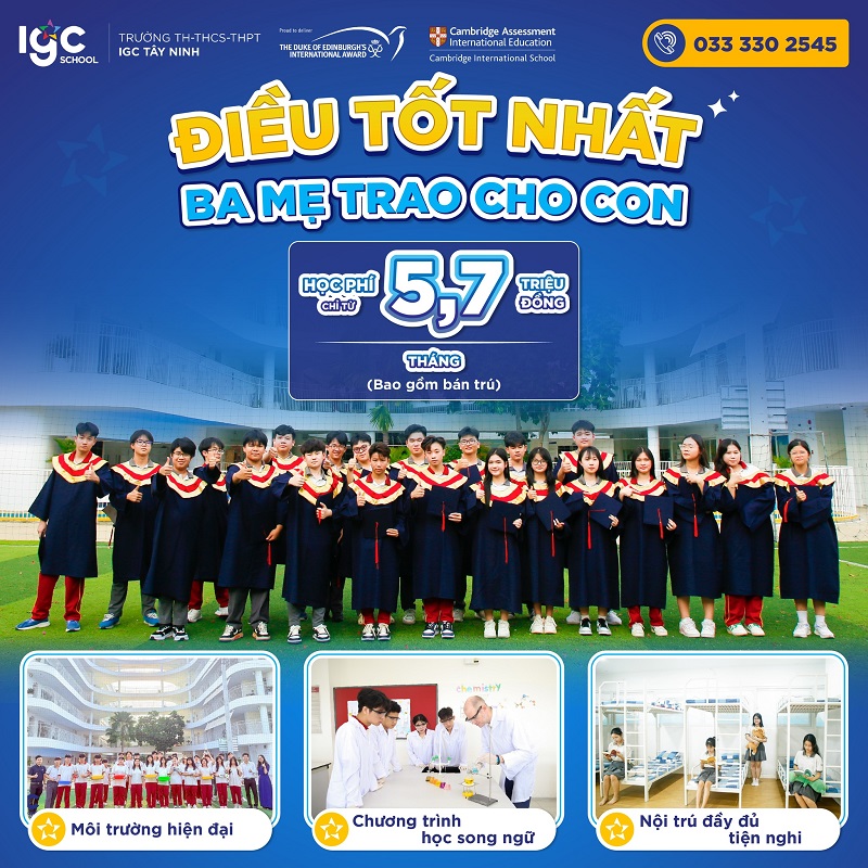 Trường có dịch vụ bán trú ở Tây Ninh IGC - An tâm gửi trao, vững bước tương lai